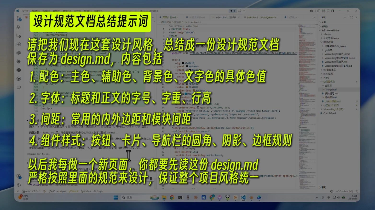 Vibe Coding 如何让 AI 复刻顶级设计？ · 步骤 5：技巧三：让风格留下来——把这套设计存成文档