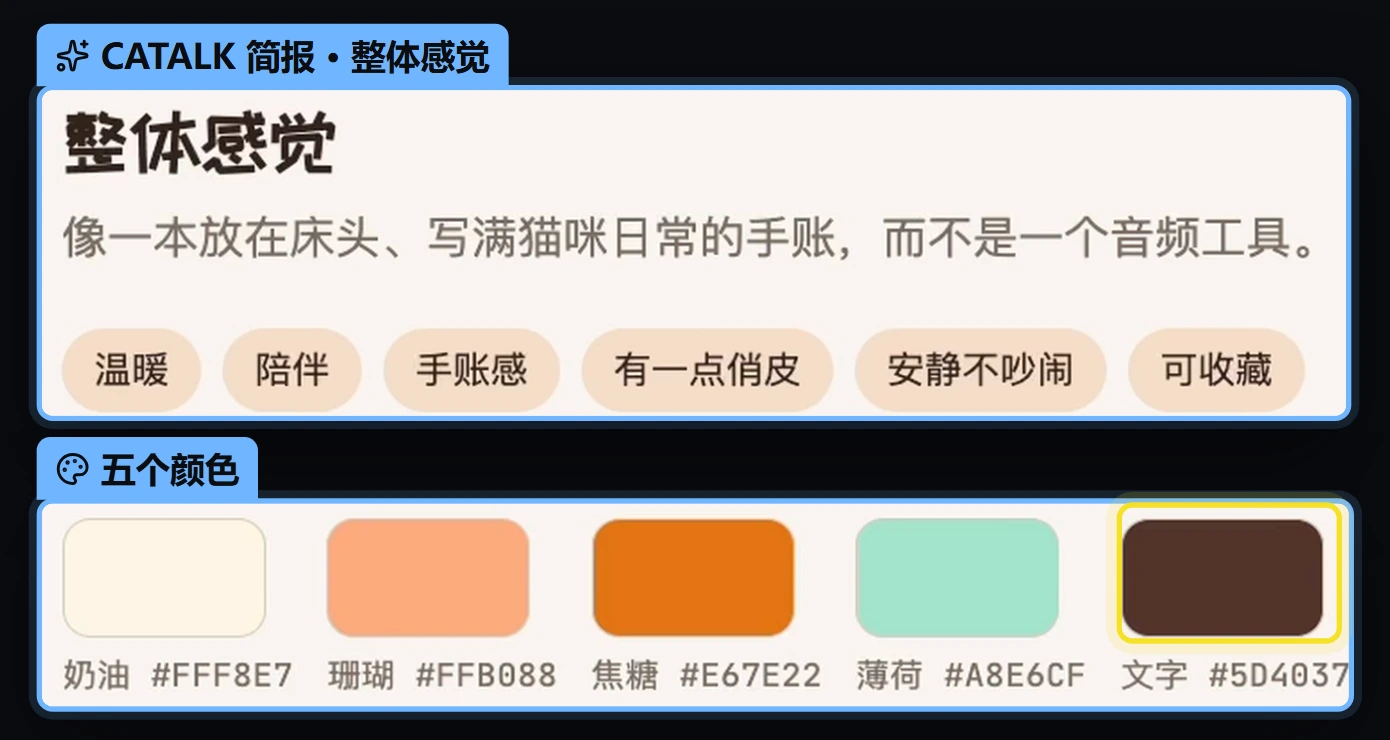 CATALK 设计简报：手帐般温暖安静的整体感觉，以及五种品牌颜色