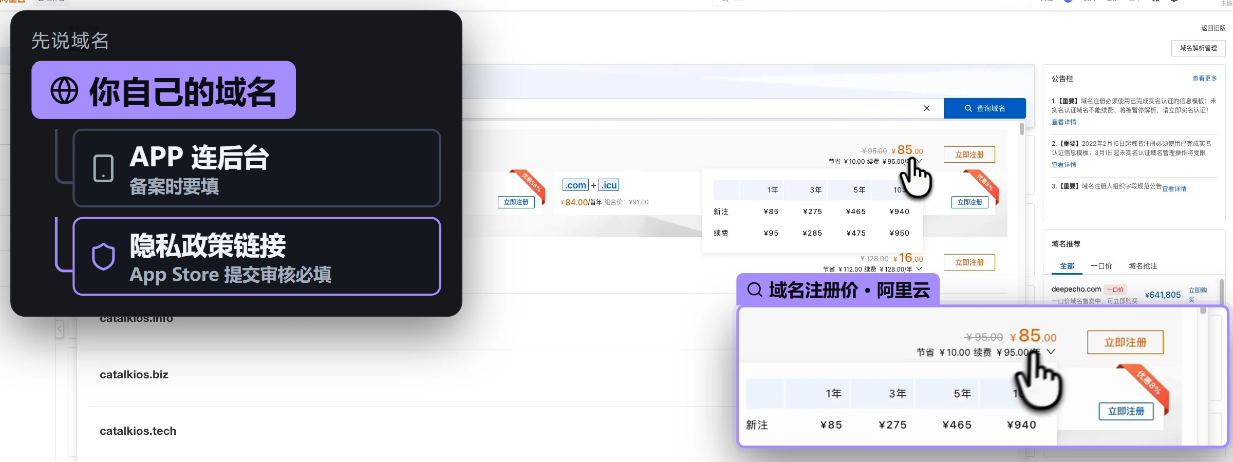 域名同时用于 App 连后台（备案要填）和放隐私政策链接（App Store 提交必填）